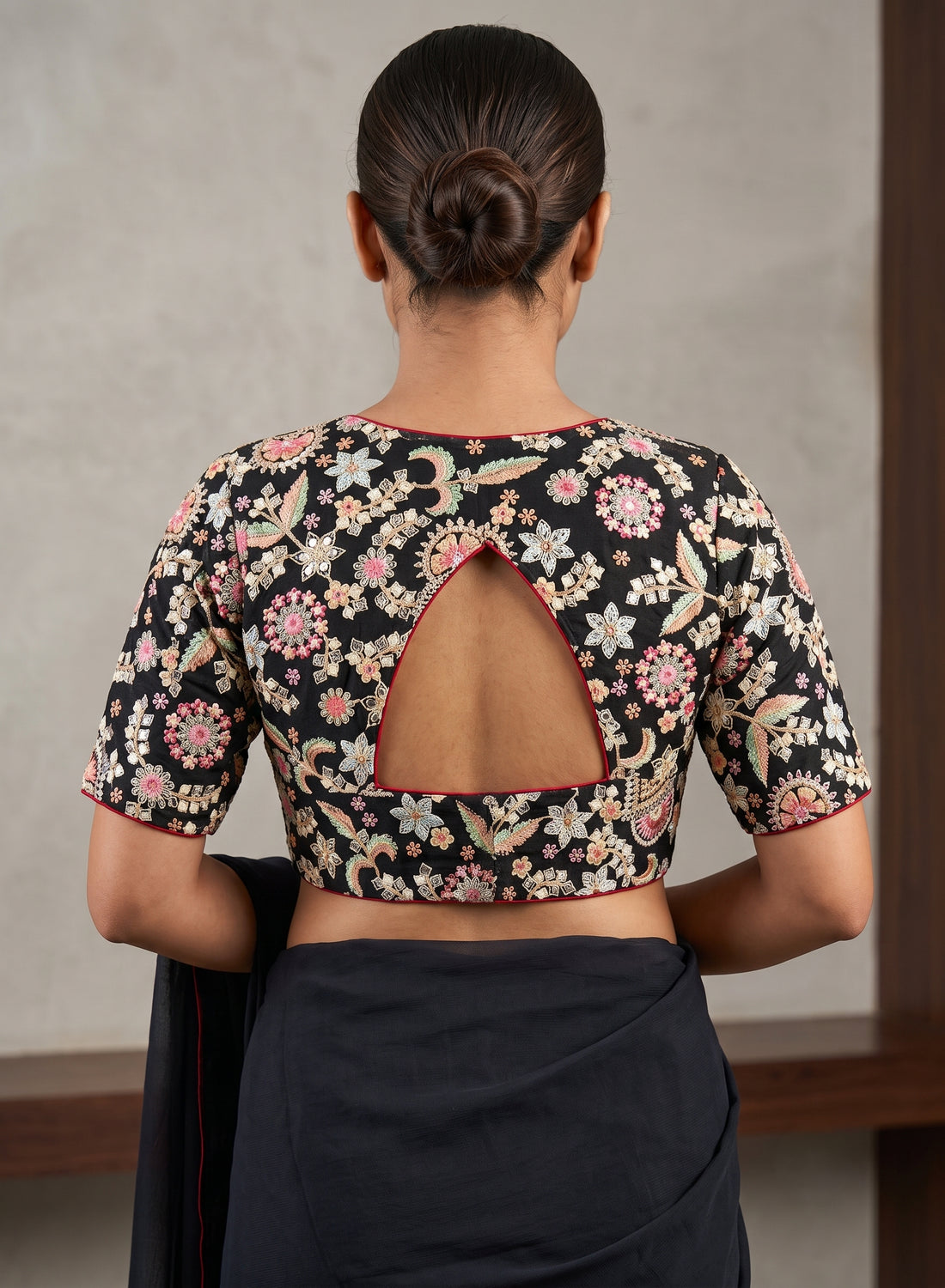 Black Silk Thread & Chip Work Embroidery Blouse