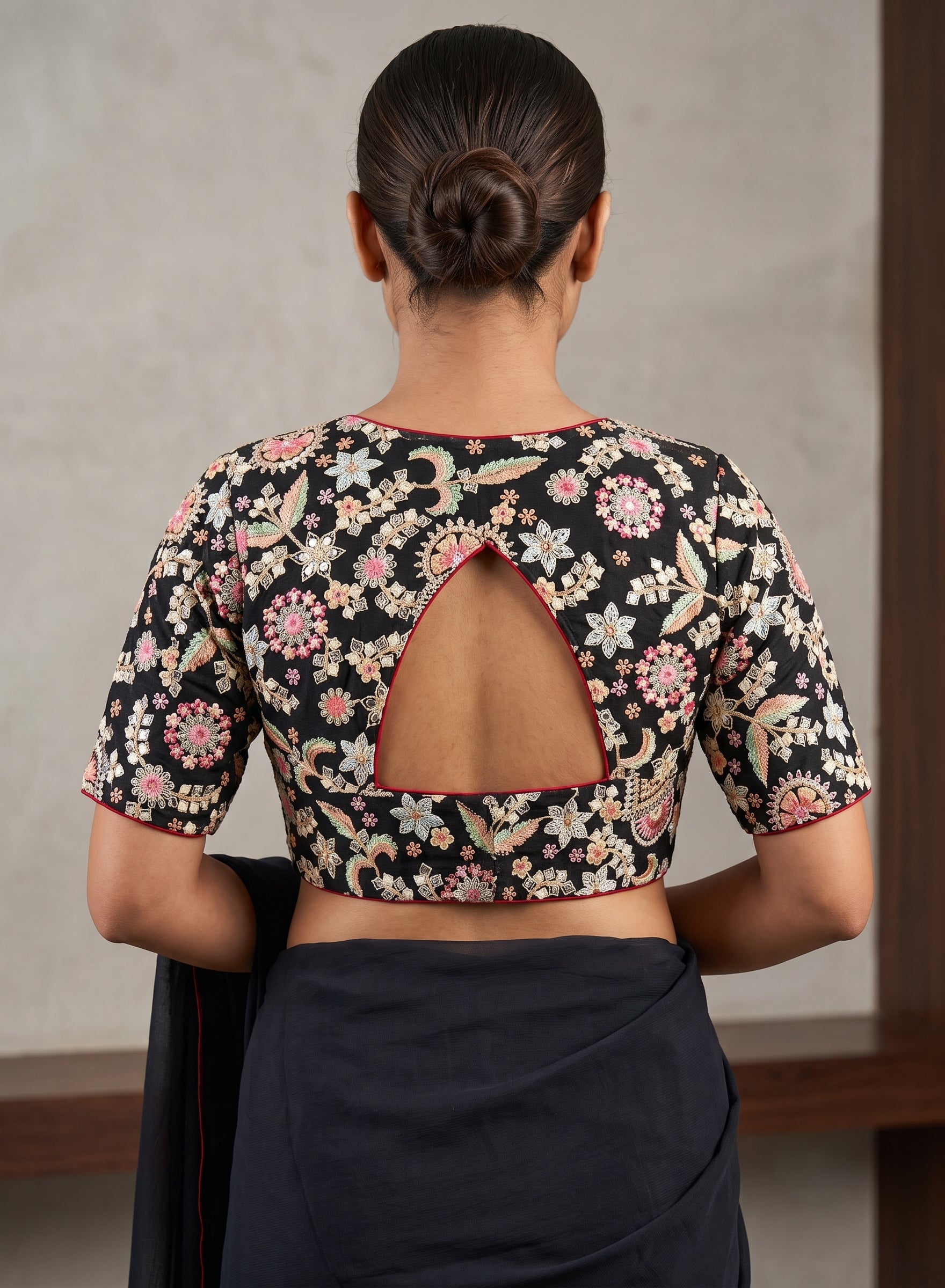 Black Silk Thread & Chip Work Embroidery Blouse
