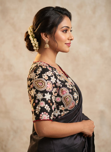 Black Silk Thread & Chip Work Embroidery Blouse