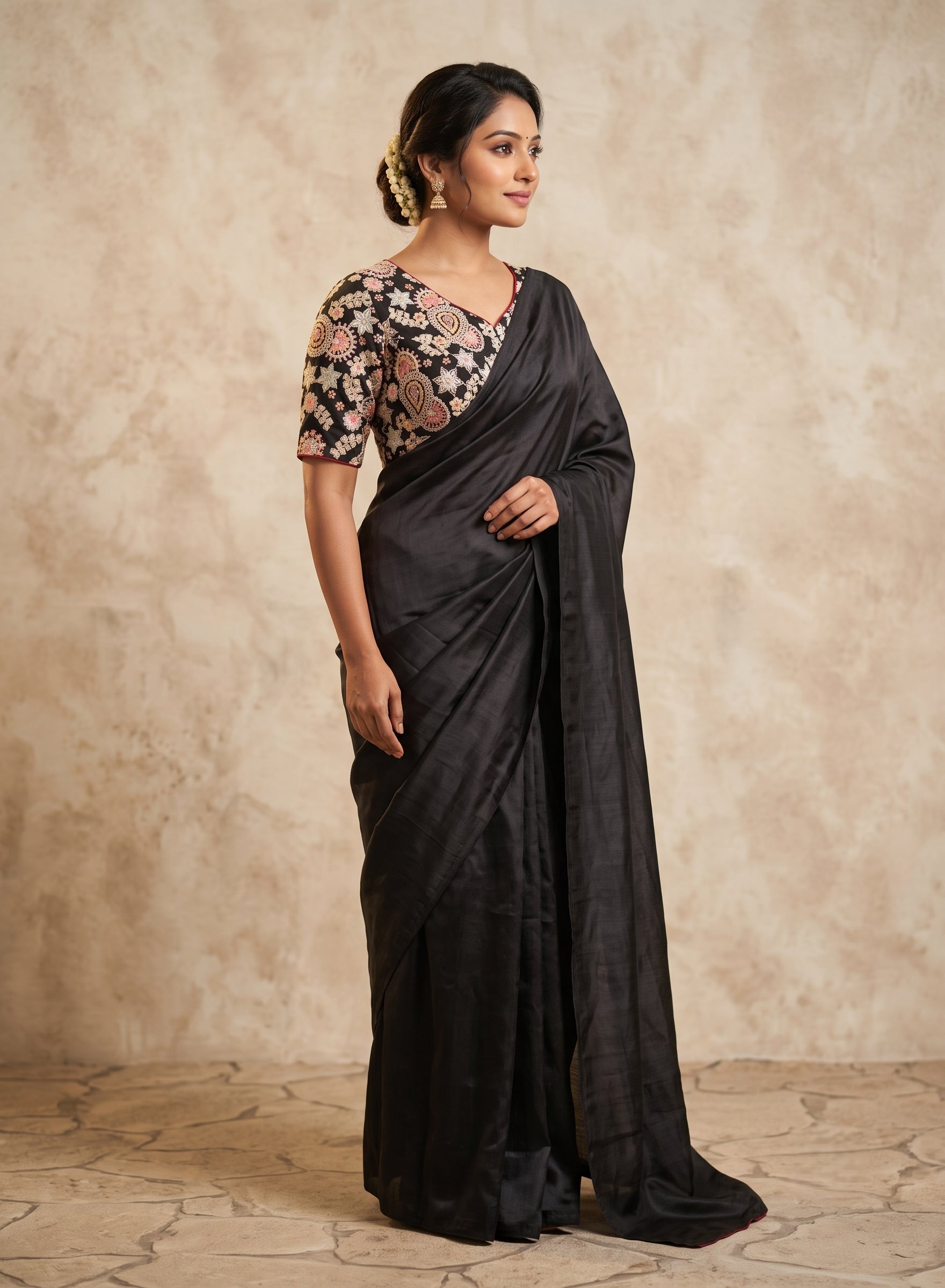 Black Silk Thread & Chip Work Embroidery Blouse