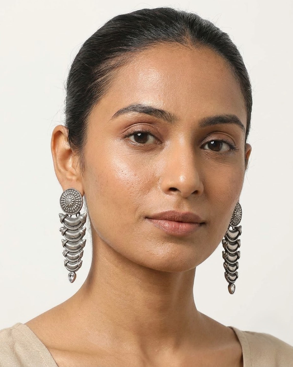 Antique oxidized Silver Layered Drop Earrings
