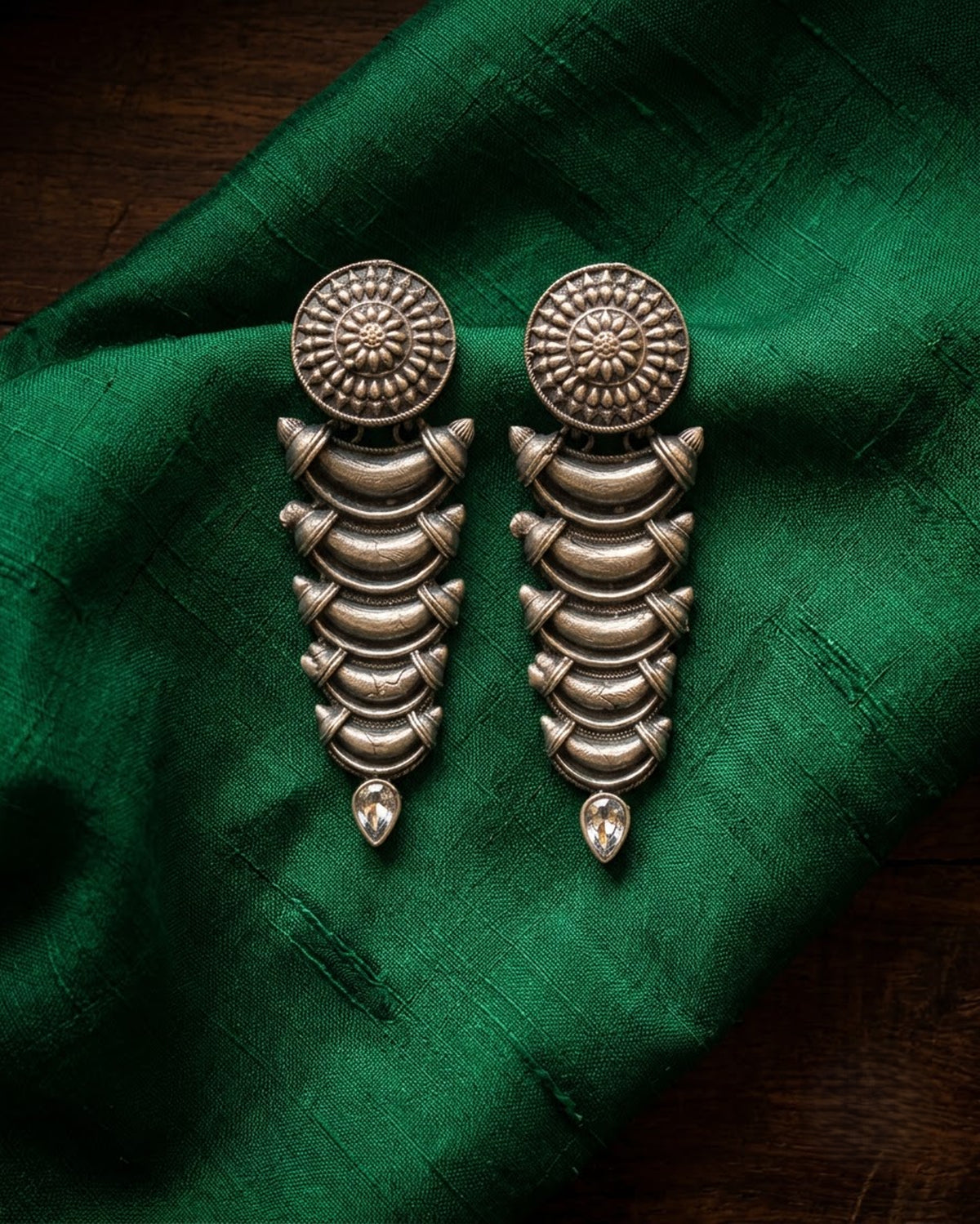 Antique oxidized Silver Layered Drop Earrings