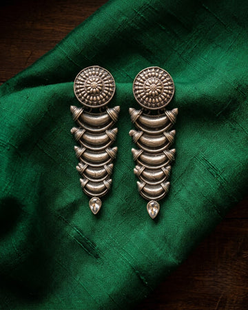 Antique oxidized Silver Layered Drop Earrings
