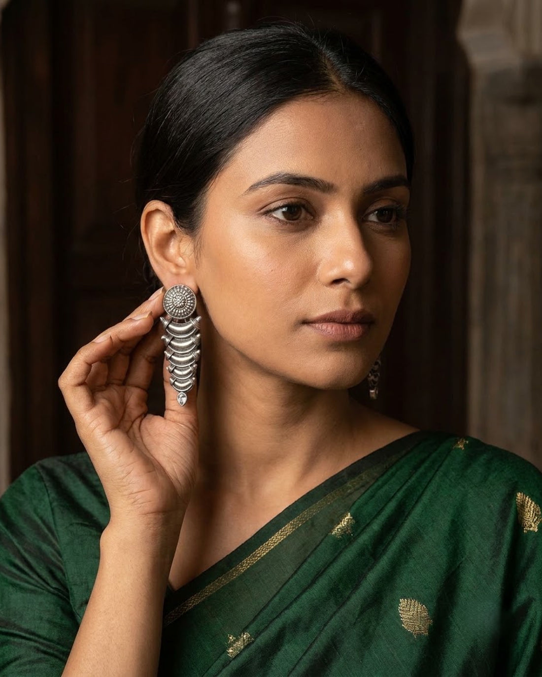 Antique oxidized Silver Layered Drop Earrings
