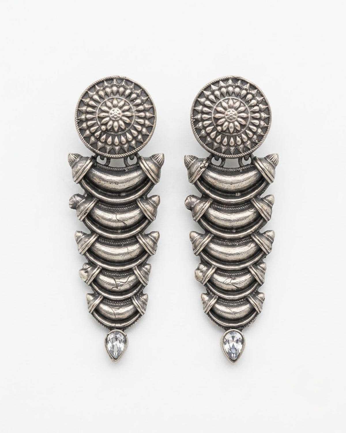 Antique oxidized Silver Layered Drop Earrings