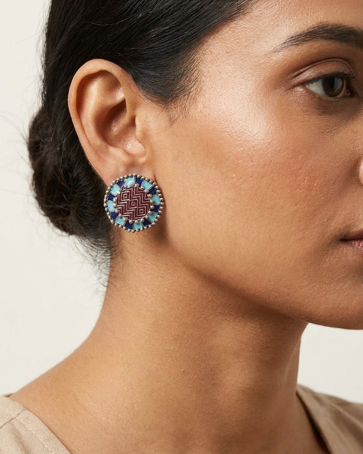 Neelambar Meenakari Round Stud Earrings