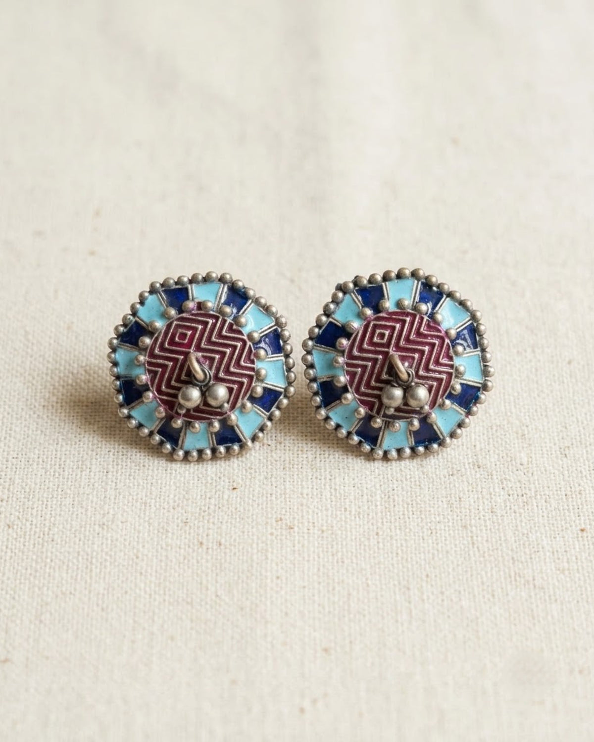 Neelambar Meenakari Round Stud Earrings
