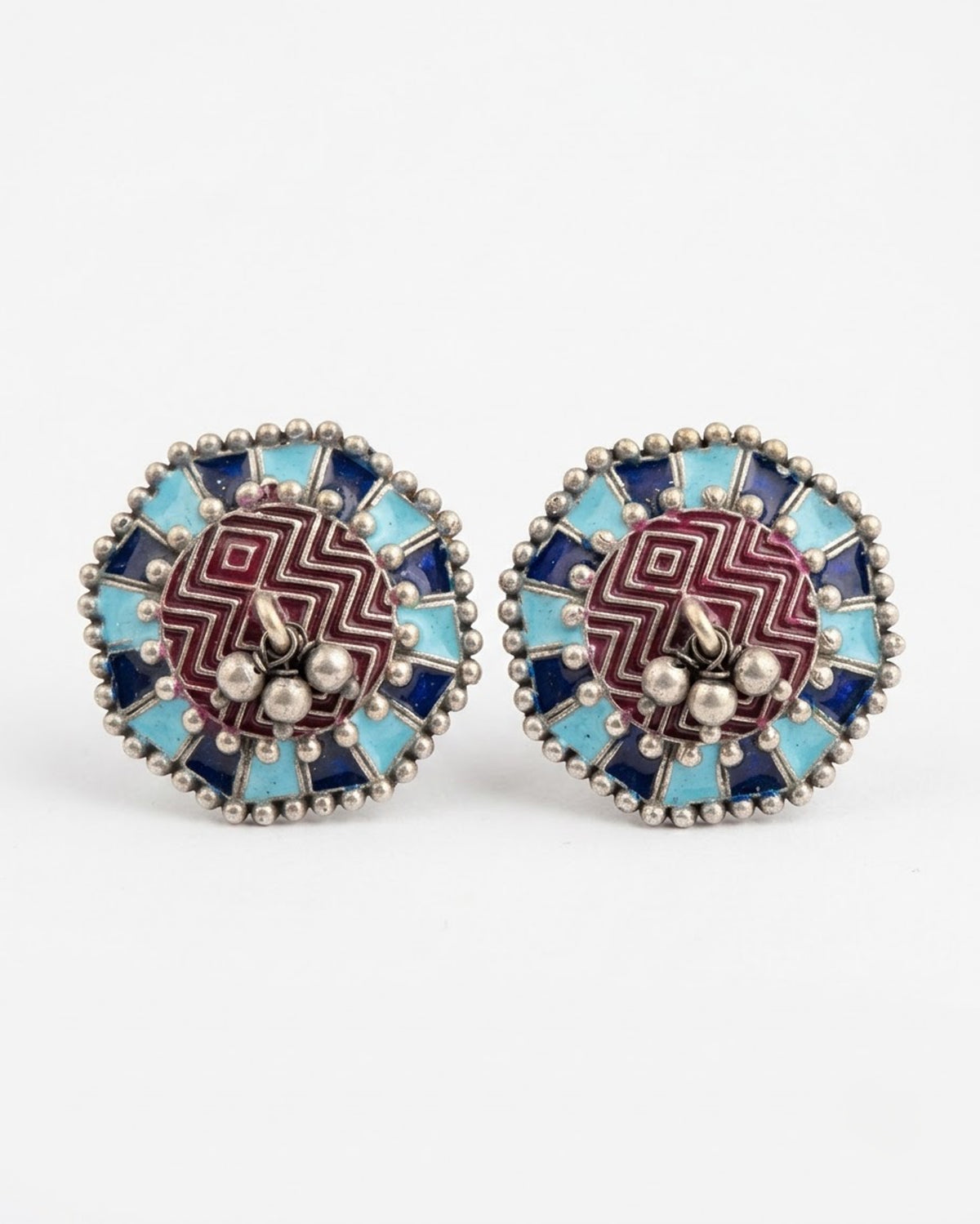Neelambar Meenakari Round Stud Earrings