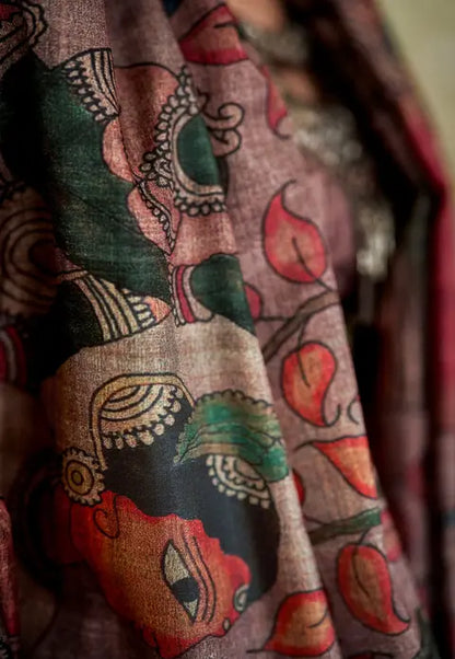 Kalamkari Digital Printed Semi Chanderi Silk Saree - Chitrapata