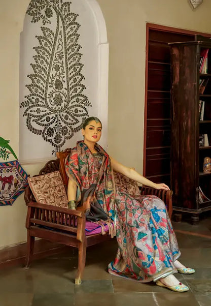 Kalamkari Digital Printed Semi Chanderi Silk Saree - Chitrapata