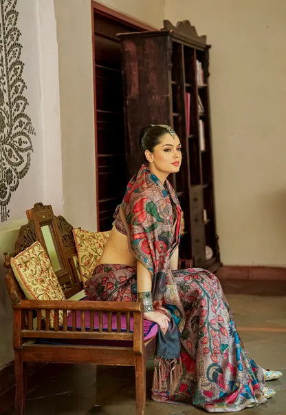 Kalamkari Digital Printed Semi Chanderi Silk Saree - Chitrapata