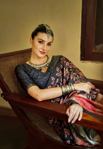 Kalamkari Digital Printed Semi Chanderi Silk Saree - Chitra