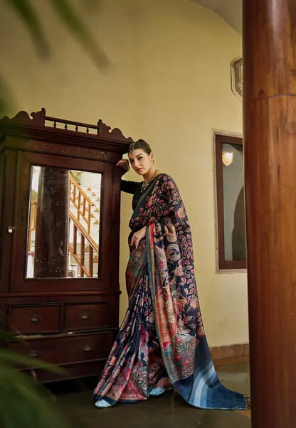 Kalamkari Digital Printed Semi Chanderi Silk Saree - Chitra