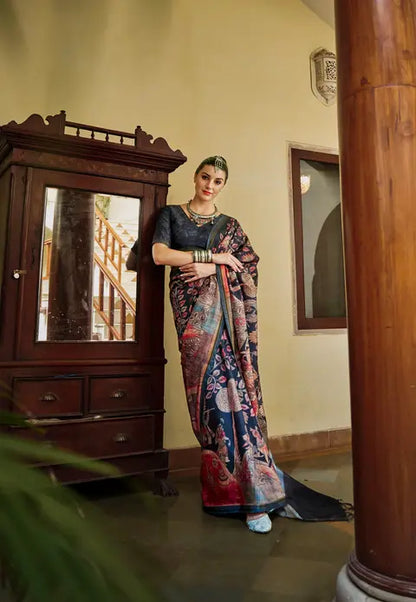 Kalamkari Digital Printed Semi Chanderi Silk Saree - Chitra