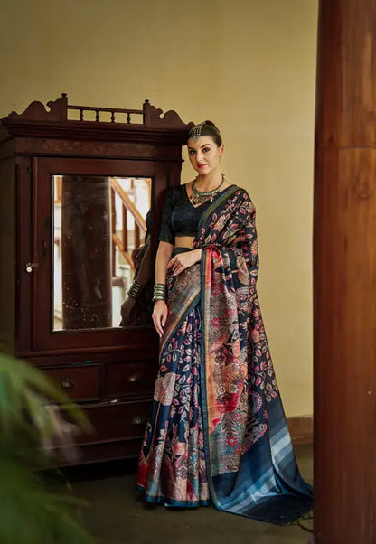 Kalamkari Digital Printed Semi Chanderi Silk Saree - Chitra