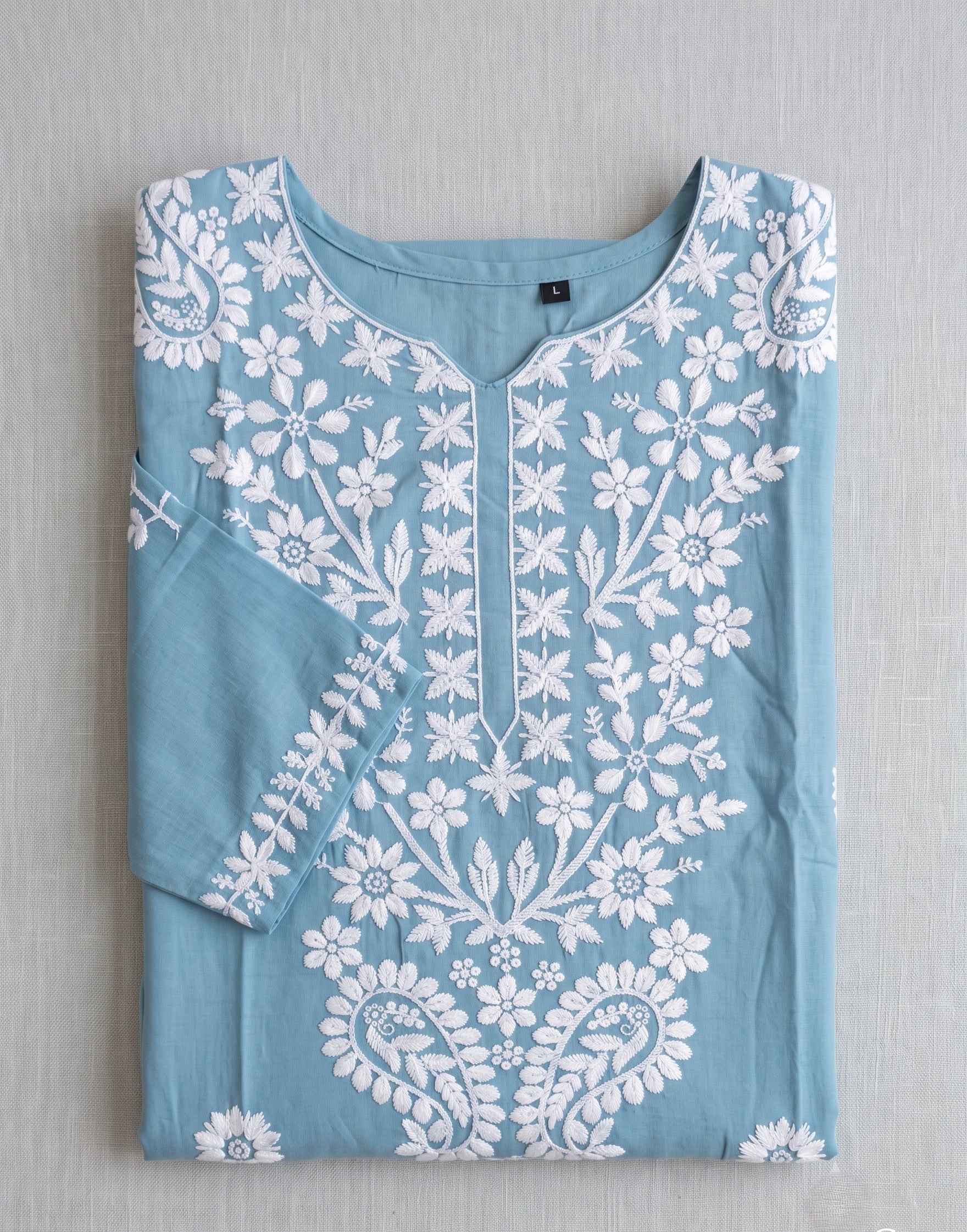 Dusty Aqua Cotton Suit with Dupatta-Set of 3