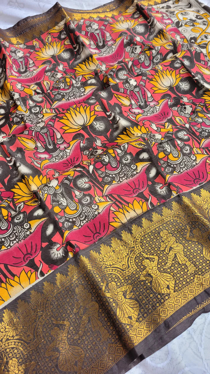 Kalamkari Mangalagiri silk Kanchi border saree- harikatha