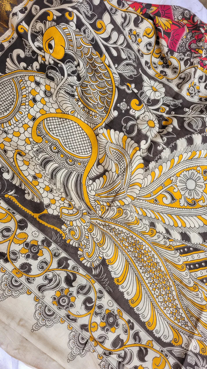 Kalamkari Mangalagiri silk Kanchi border saree- harikatha