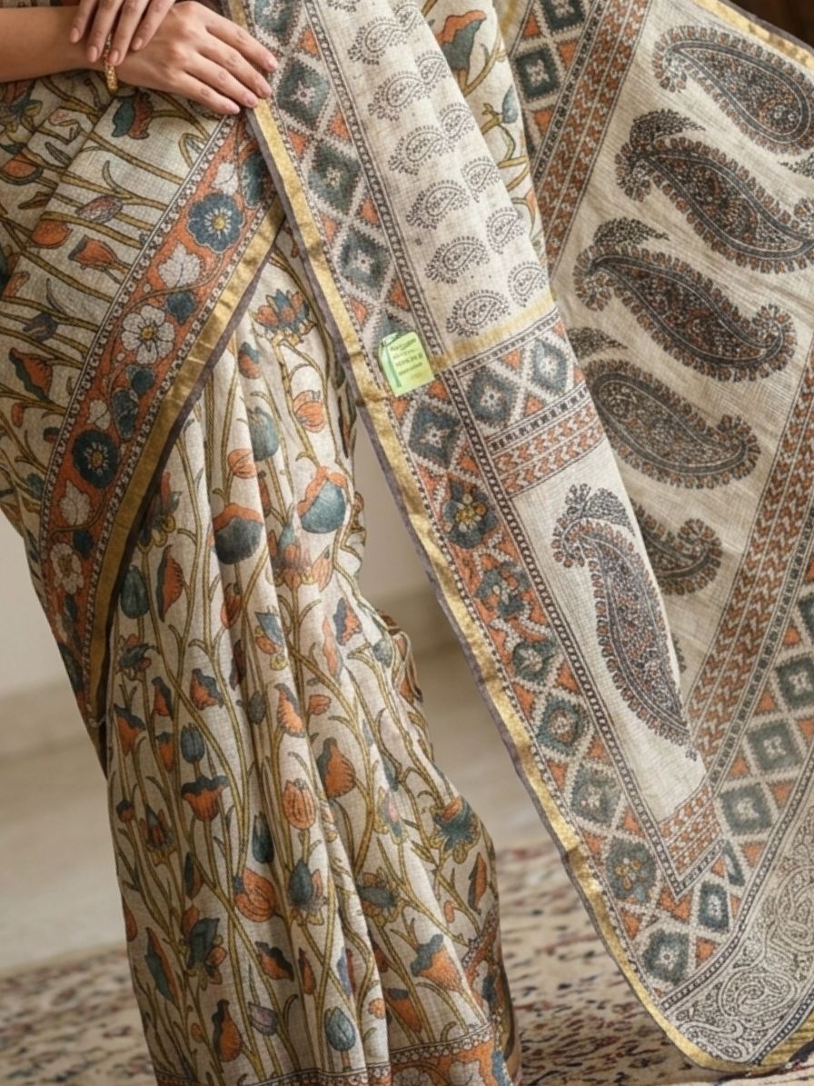 Blockprinted Kota cotton saree - Kalamkari