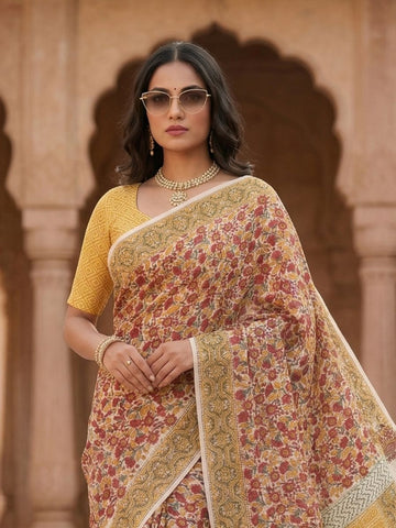 Blockprinted Kota cotton saree
