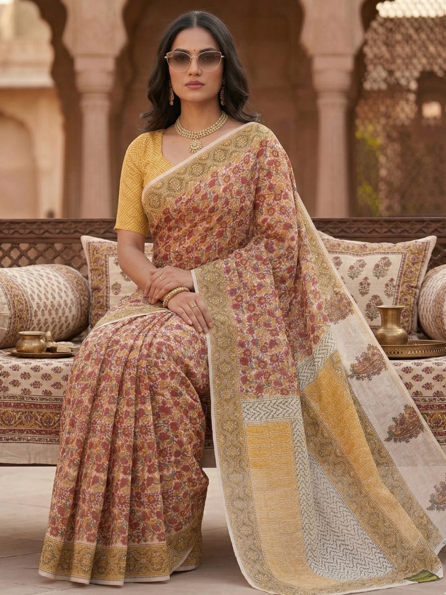 Blockprinted Kota cotton saree