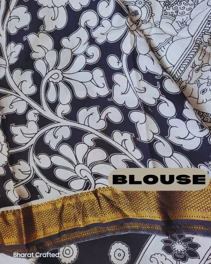 Kalamkari Mangalagiri silk Kanchi border saree- Krishna Leela