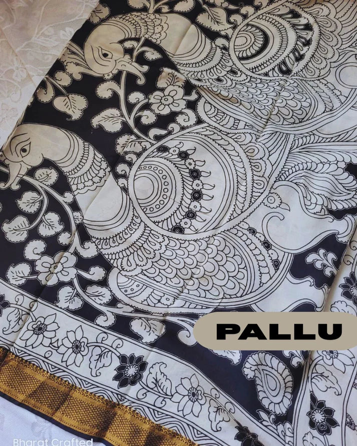 Kalamkari Mangalagiri silk Kanchi border saree- Krishna Leela