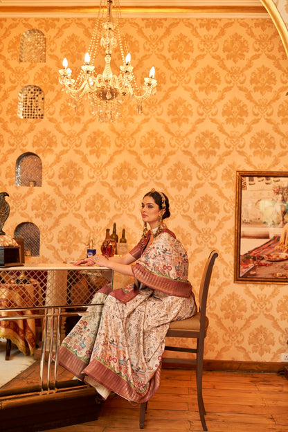 Kalamkari Digital Printed Semi Silk Saree - Multi temple border