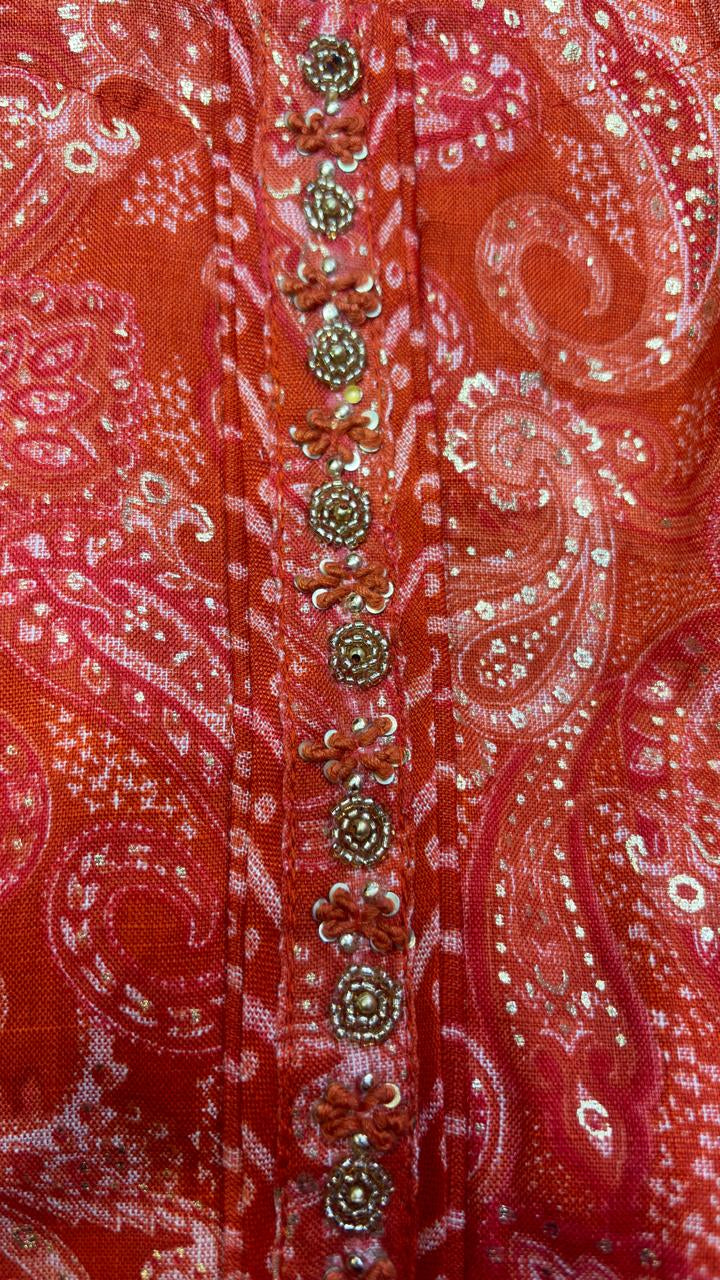 Rust Orange Chiffon Suit with Dupatta-Set of 3