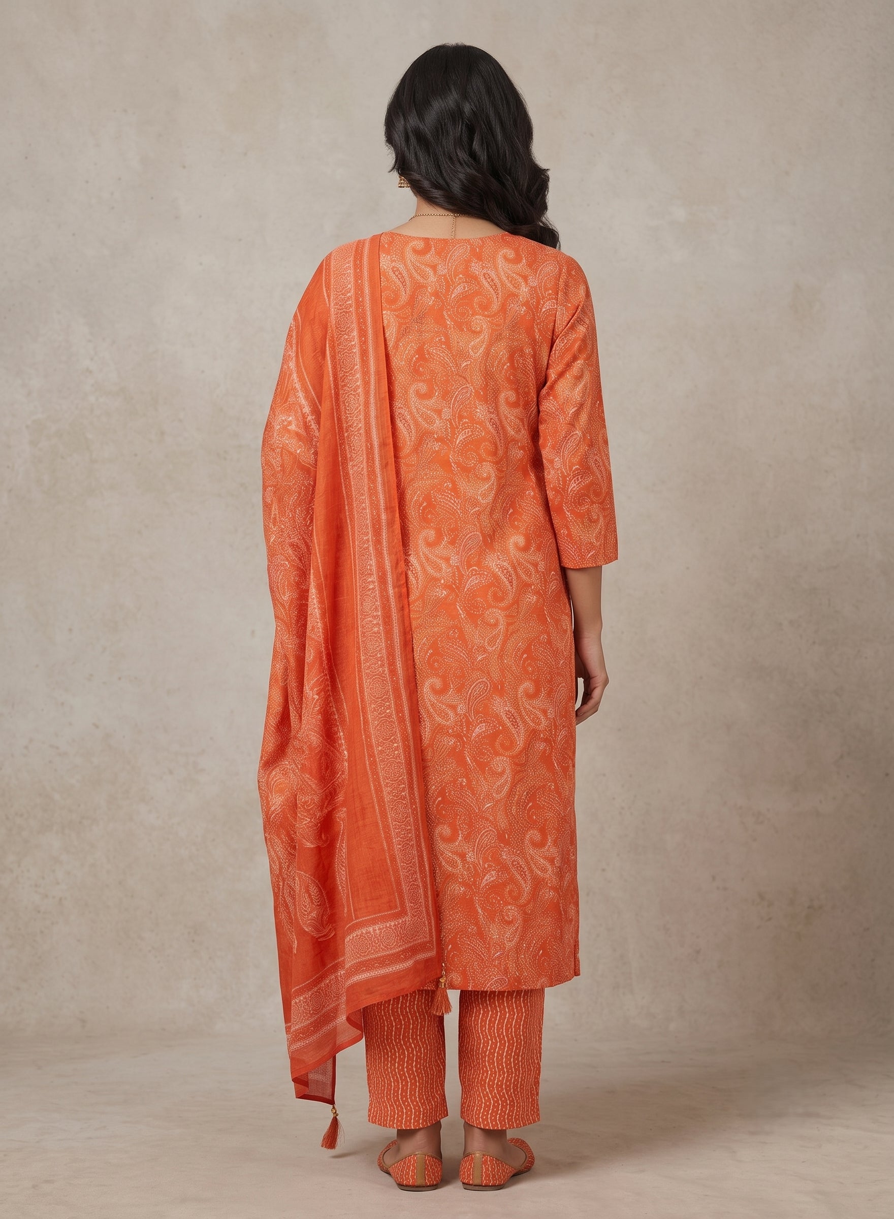 Rust Orange Chiffon Suit with Dupatta-Set of 3