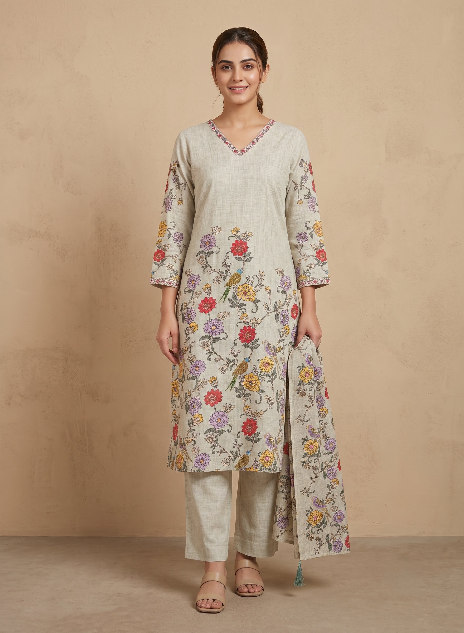 Pastel Pista Green Mul Cotton Suit with Dupatta-set of 3