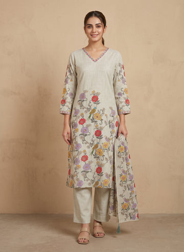 Pastel Pista Green Mul Cotton Suit with Dupatta-set of 3