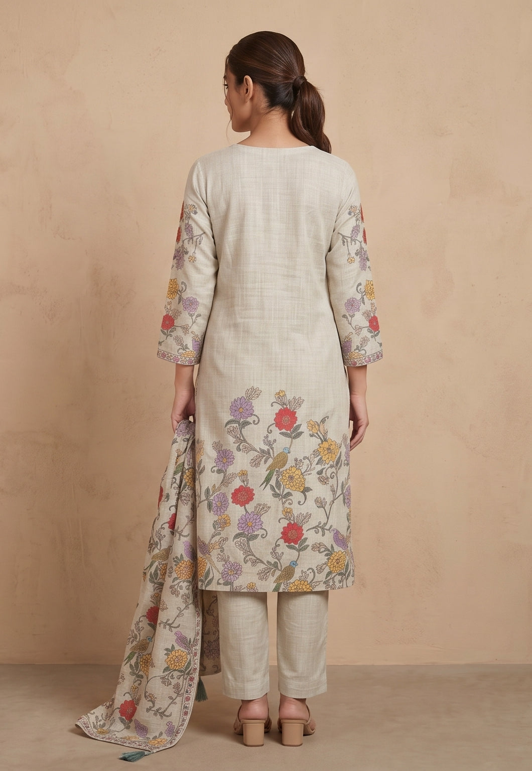 Pastel Pista Green Mul Cotton Suit with Dupatta-set of 3