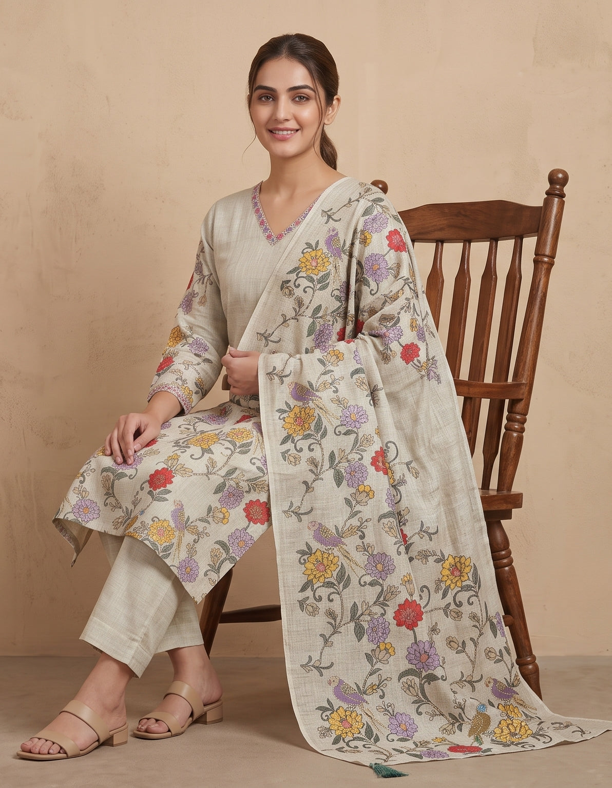 Pastel Pista Green Mul Cotton Suit with Dupatta-set of 3