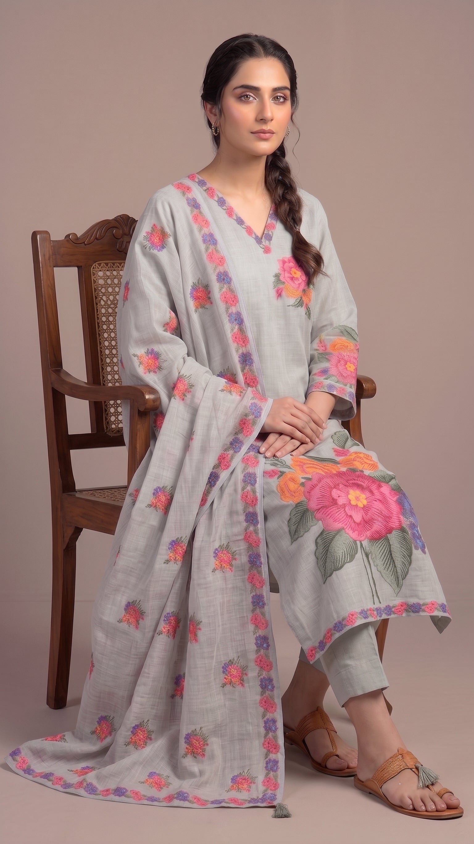 Green Mul Cotton Suit with Dupatta-set of 3
