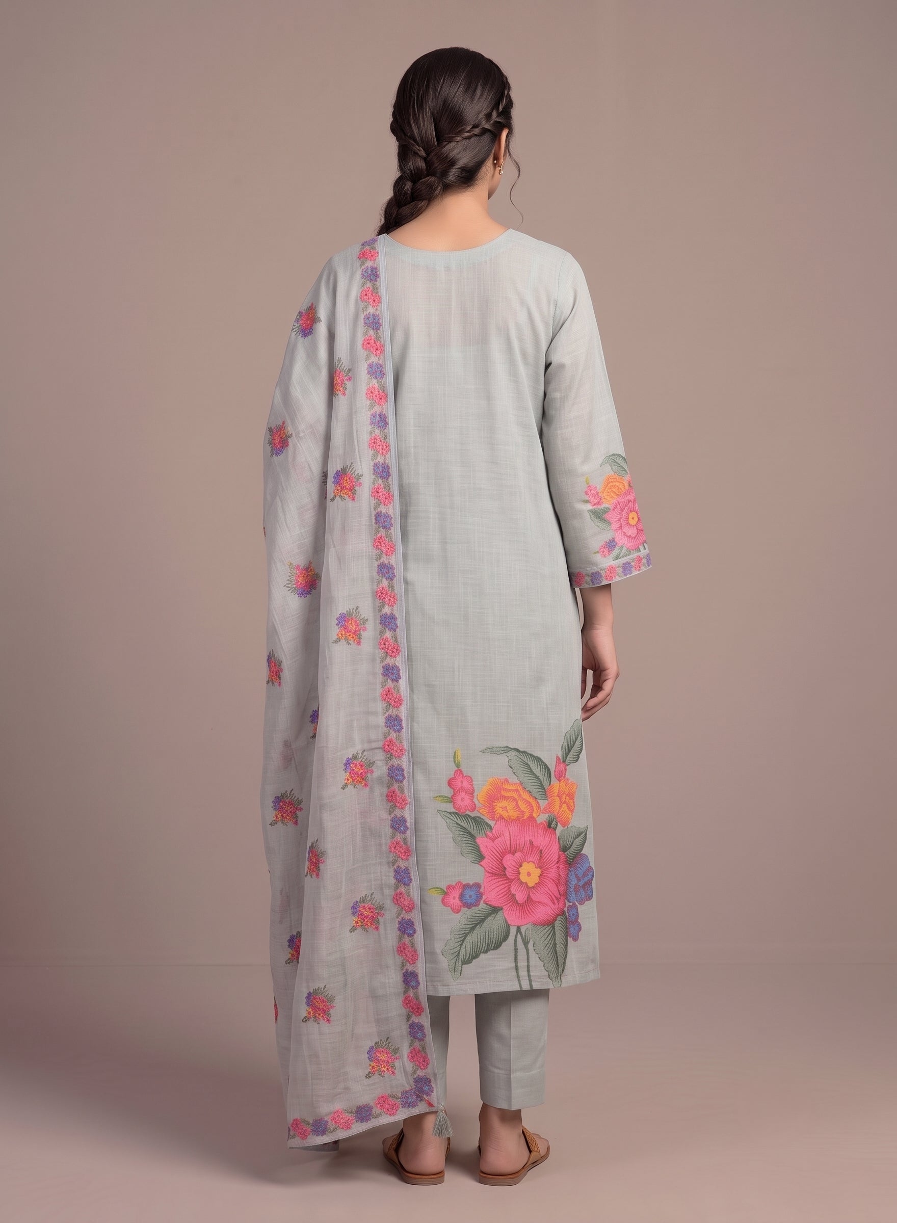 Green Mul Cotton Suit with Dupatta-set of 3