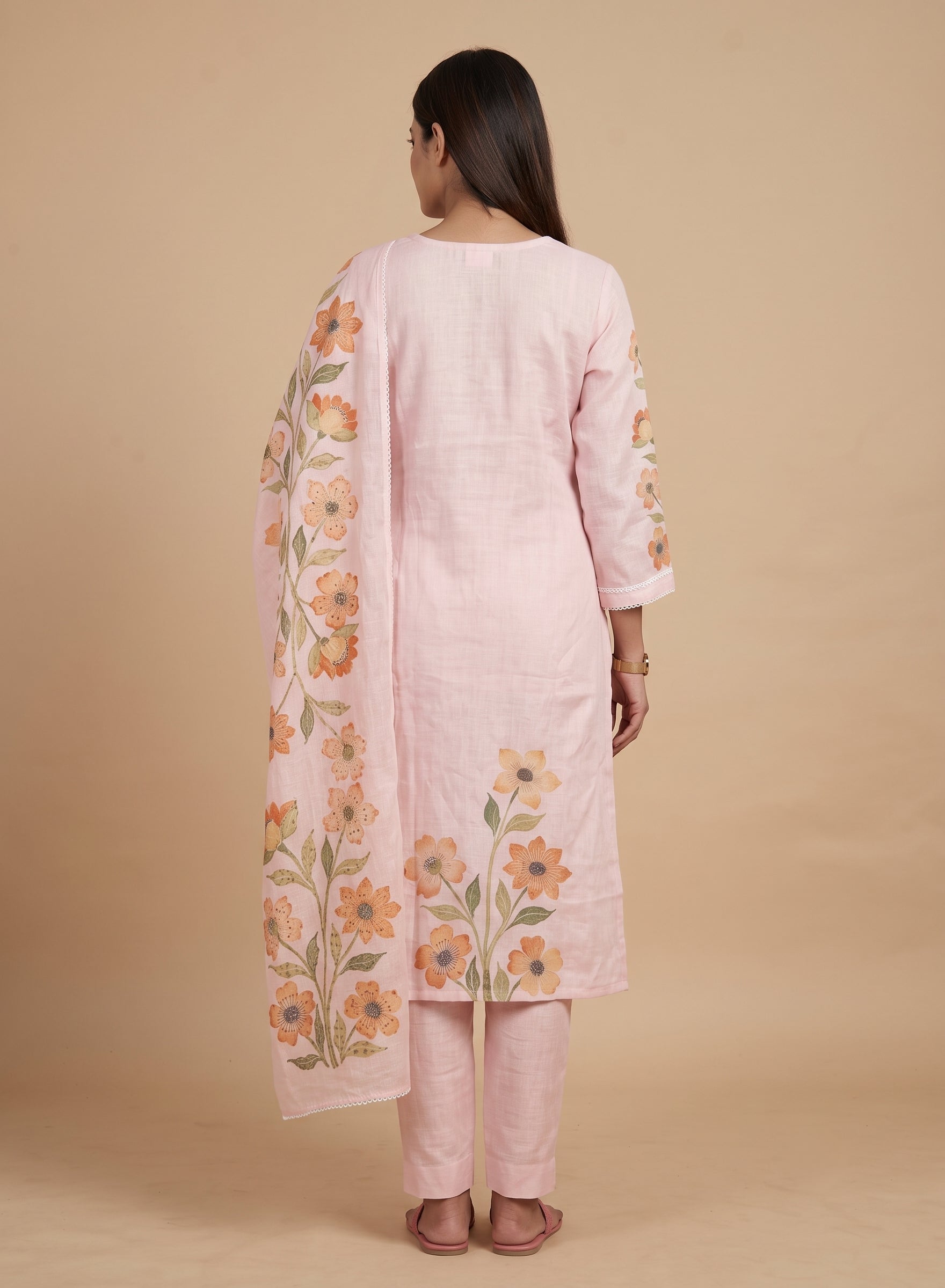 Pastel Pink Cotton Suit with Bullion work-set of 3