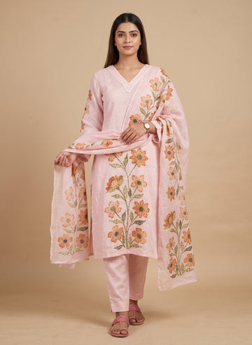 Pastel Pink Cotton Suit with Bullion work-set of 3
