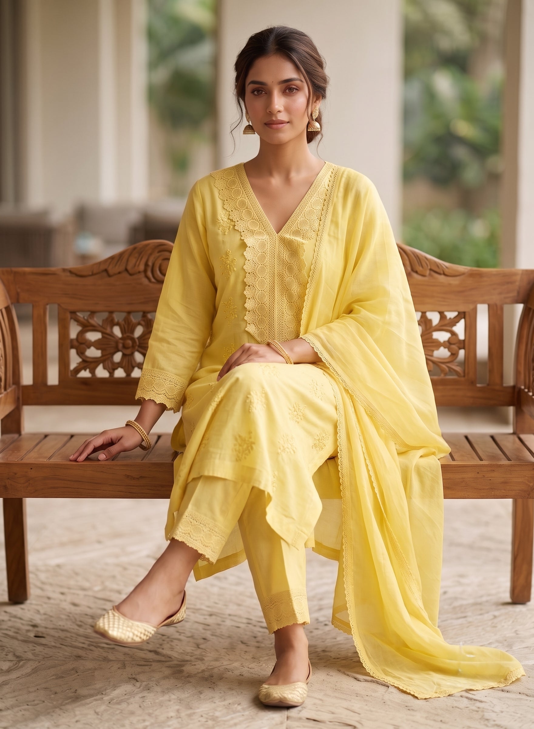 yellow salwar suit set with dupatta - set of 3