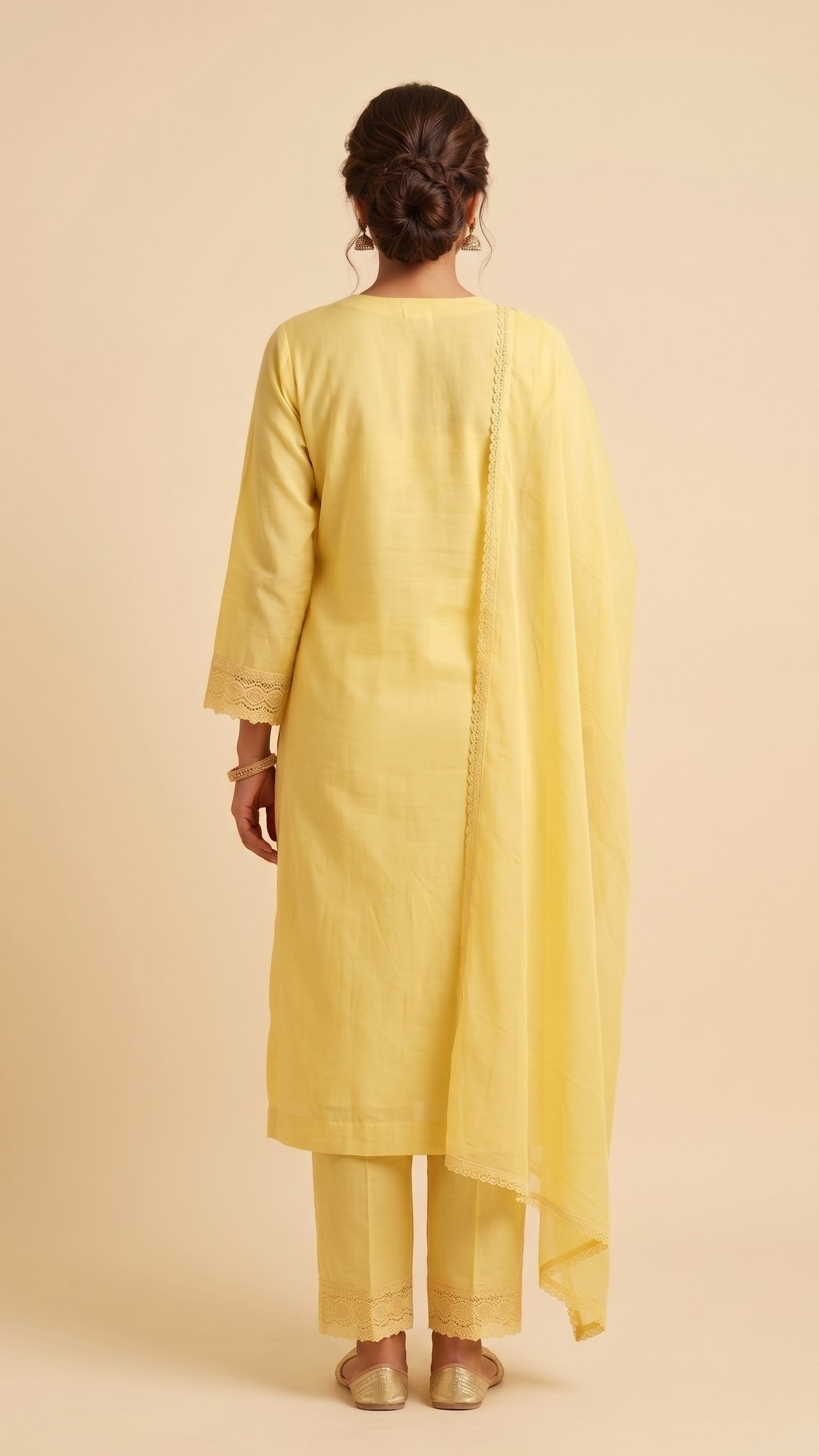 yellow salwar suit set with dupatta - set of 3