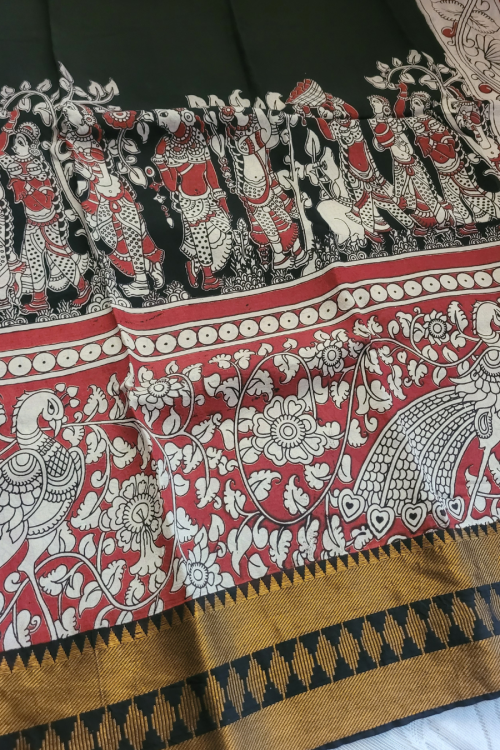 Alternative view of Kalamkari Mangalagiri silk Kanchi border saree