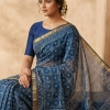 Blockprinted Kota cotton saree - indigo
