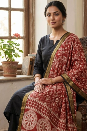 Kalamkari chennur silk gatha Red dupatta