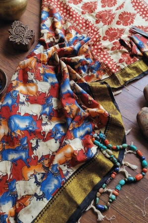 Alternative view of Kalamkari chennur silk cow print dupatta