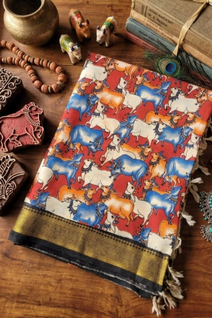 Kalamkari chennur silk cow print dupatta