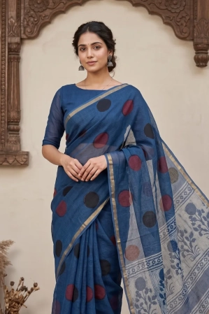 Blockprinted Kota cotton saree - Ajrakh Polka Dot