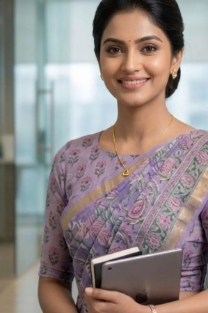 Alternative view of Sanganeri Block Printed Kota Cotton Saree -Lilac