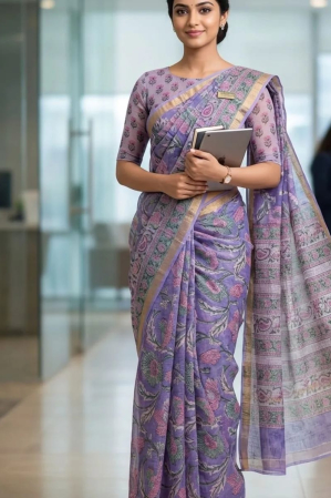 Sanganeri Block Printed Kota Cotton Saree -Lilac