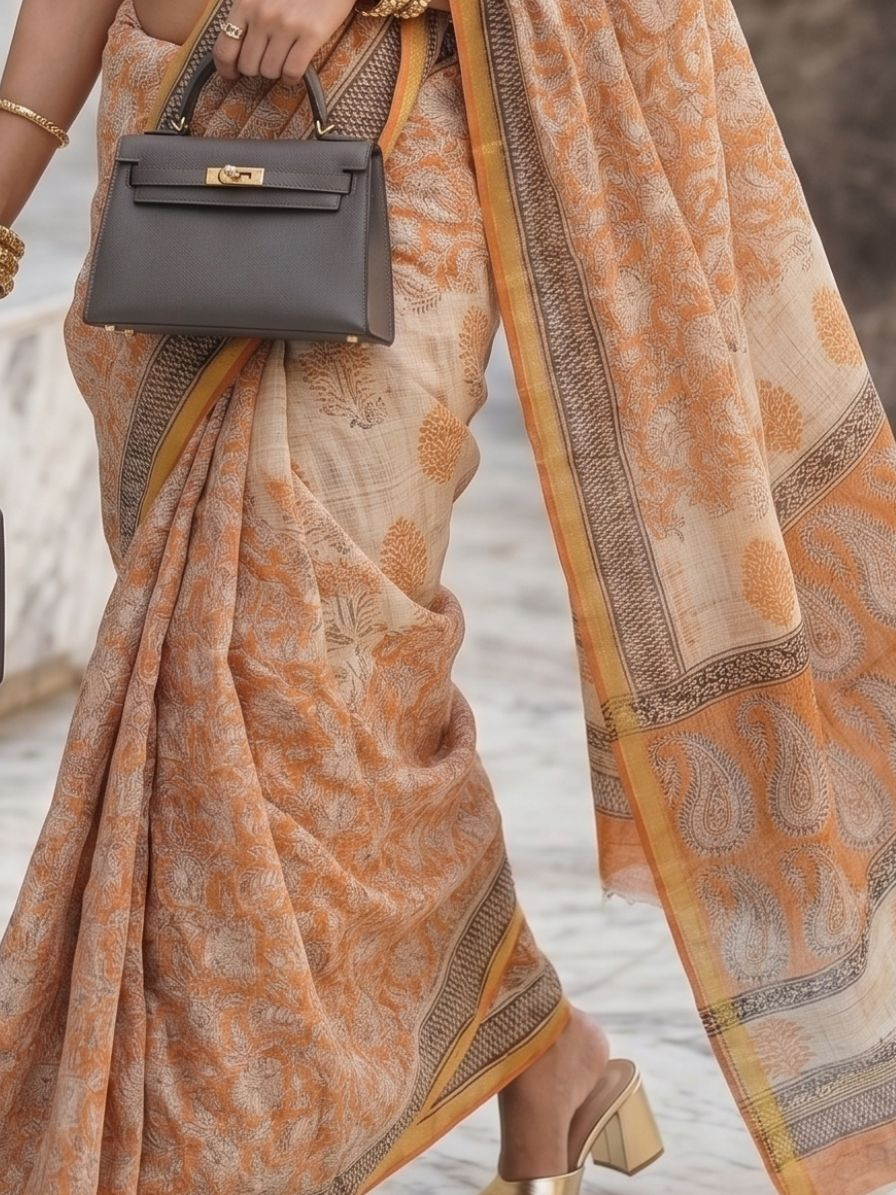 Sanganeri Block Printed Kota Cotton Saree - Image 4
