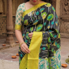 Kalamkari Mangalagiri silk Kanchi border saree- green lotus